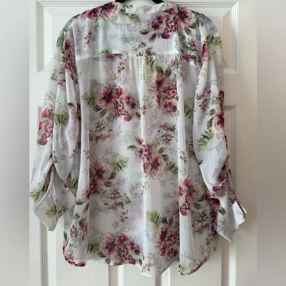 Kut from the Kloth Floral Button Down Shirt - White and Pink - Picture 2 of 5
